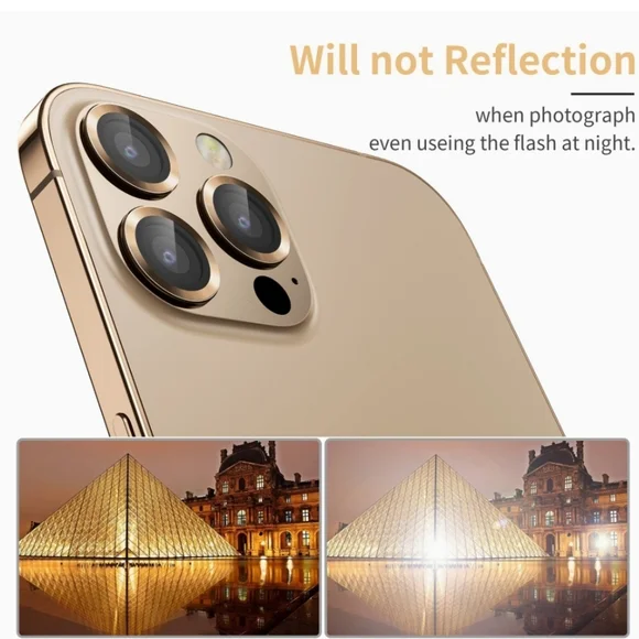 Camera lens tempered glass protector for iPhone 13 Pro, 13 Pro Max Gold - Picture 2 of 7
